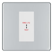 BG Flatplate Screwless Polished Chrome 20AX 2 Way Emergency Lighting Test Key Switch - Key Included - White Insert