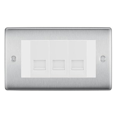 BG Nexus Brushed Steel 3 Gang RJ11 Telephone Socket Euro Module - White Insert by British General (BG-NBSRJ113W)