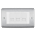 BG Nexus Brushed Steel 3 Gang RJ11 Telephone Socket Euro Module - White Insert