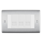 BG Nexus Brushed Steel 3 Gang RJ11 Telephone Socket Euro Module - White Insert by British General (BG-NBSRJ113W)