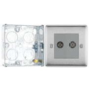 BG Nexus Brushed Steel Double Isolated Co-Axial Socket NBS63 with 25mm Steel Back Box by British General (BG-NBS63+HGS02)