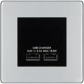 BG Screwless Polished Chrome Dual USB Charger 3.1A Output Socket - Black Insert