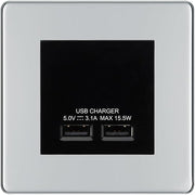 BG Screwless Polished Chrome Dual USB Charger 3.1A Output Socket - Black Insert by British General (BG-FPCEMS2+EMUSB3B)
