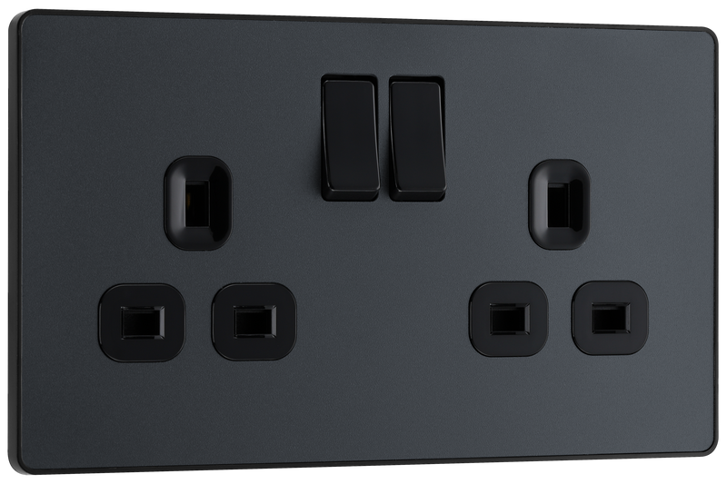 BG Evolve PCDMG22B Matt Grey 2 Gang 13A Switched Socket Outlet-Black Insert