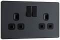 BG Evolve PCDMG22B Matt Grey 2 Gang 13A Switched Socket Outlet-Black Insert