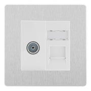 BG Evolve Brushed Steel TV Aerial & RJ45 CAT6 Data Socket - White Insert