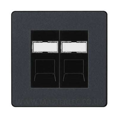 BG Evolve Matt Grey 2 Gang RJ45 Data Socket PCDMGRJ452B Black Inserts by British Genera (BG-PCDMGRJ452B)