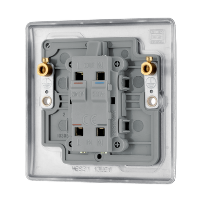 BG NBS31 Nexus Metal Brushed Steel 1 Gang 20A 2 Pole Neon Switch