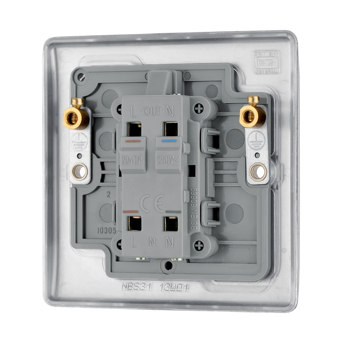 NBS31 Back - This 20A double pole switch with indicator from British General has been designed for the connection of refrigerators water heaters, central heating boilers and many other fixed appliances.