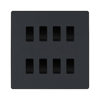 BG Evolve Matt Grey 8 Gang Intermediate Custom Grid Light Switch with Back Box
