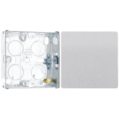 BG Evolve Brushed Steel 1 Gang Blank Plate PCDBS94W with 25mm Steel Back Box