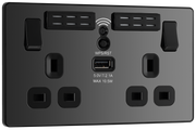 BG PCDBC22UWRB Black Chrome Evolve 2 Gang 13A 1x USB-A 2.1A Wi-FI Extender Switched Socket Outlet - Black Insert by British General (BG-PCDBC22UWRB-Shopify-SA_1)