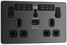 BG PCDBC22UWRB Black Chrome Evolve 2 Gang 13A 1x USB-A 2.1A Wi-FI Extender Switched Socket Outlet - Black Insert by British General (BG-PCDBC22UWRB-Shopify-SA_1)