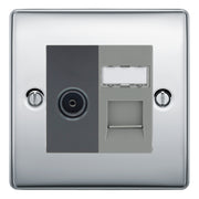 BG Nexus Polished Chrome TV Aerial & RJ45 CAT6 Data Socket - Grey Insert