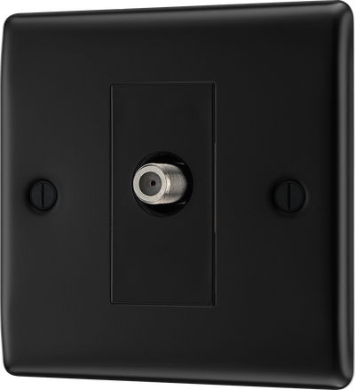 BG NFB64 Nexus Metal Matt Black 1 Gang Satellite Socket - Black Insert
