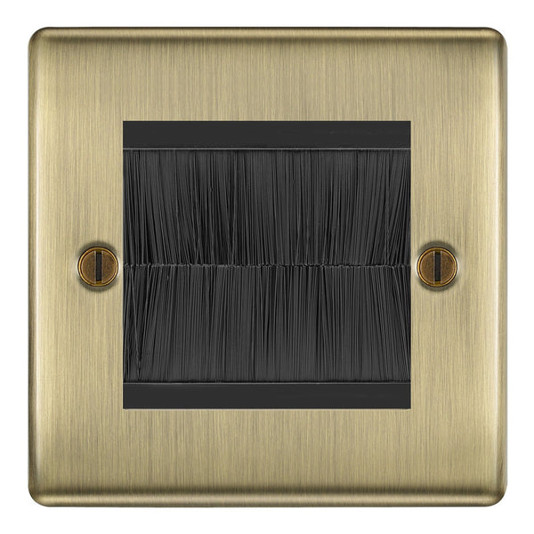 BG Antique Brass Single 2 Gang Brush Cable Entry Wall Plate Black