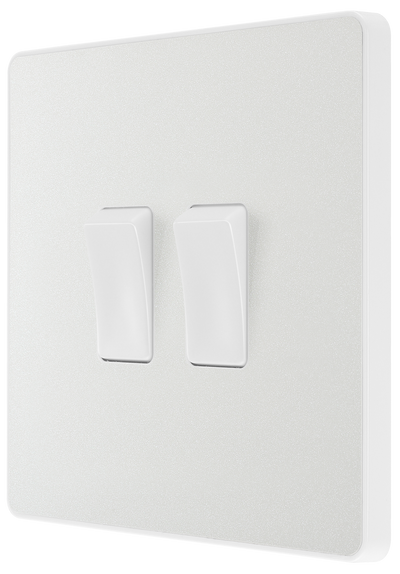 BG PCDCL42W Pearlescent White Evolve 2 Gang 20A 16AX 2 Way Light Switch - White Insert