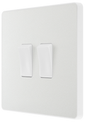 BG PCDCL42W Pearlescent White Evolve 2 Gang 20A 16AX 2 Way Light Switch - White Insert