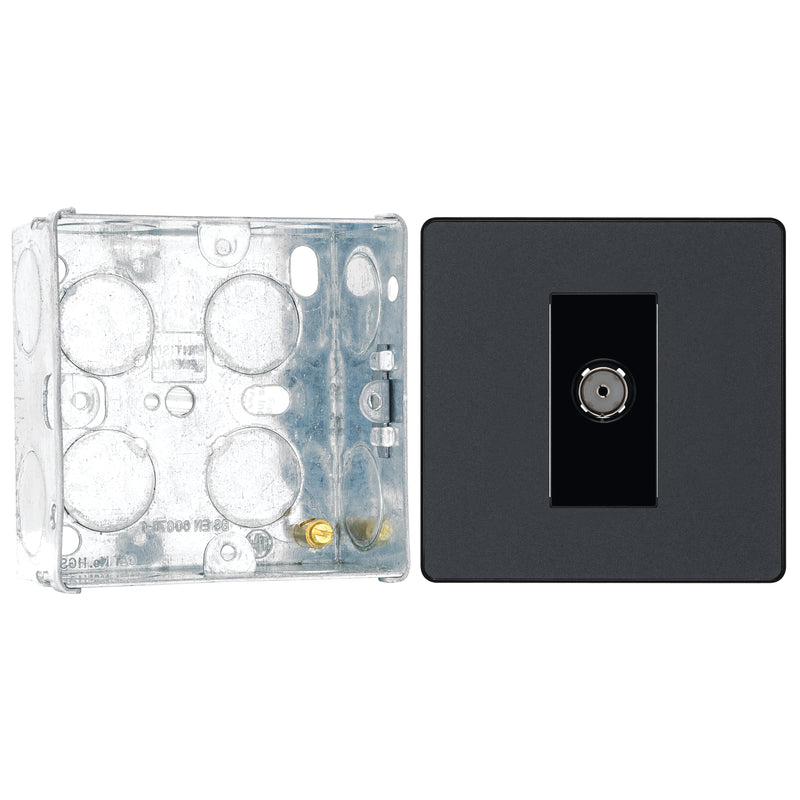 BG Evolve Matt Grey Co-Axial Socket Outlet PCDMG60B with 35mm Steel Back Box