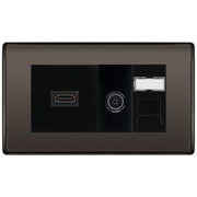 BG Nexus Black Nickel Media Wall Plate TV Aerial, HDMI & CAT6 Outlet - Black Insert by British General