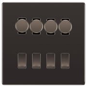 BG Screwless Black Nickel 8 Gang Switch 4x Trailing Edge LED Dimmer, 2x Intermediate, 2x 2-Way Switch by British General (BG-SCRL-BN-8G-4x-Dimmer-2x-INT-2x-2Way)