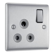 BG NBS99G Nexus Metal Brushed Steel 1 Gang 15A Switched Round Pin Socket by British General (BG-NBS99G-Shopify-SA_1)