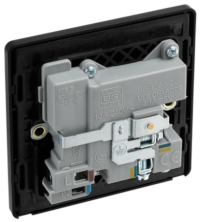 BG Evolve PCDMB21U2B Matt Black 1 Gang 13A 2.1A Socket-Black Insert