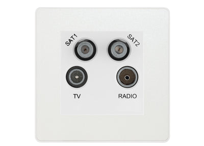 BG Evolve Pearlescent White TV/FM/2x SAT Quadplex Socket – White Insert by British General (BG-PCDCLTVFMSAT2W)