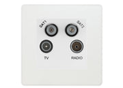 BG Evolve Pearlescent White TV/FM/2x SAT Quadplex Socket – White Insert by British General (BG-PCDCLTVFMSAT2W)