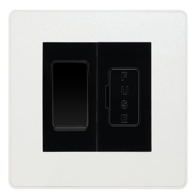 BG Evolve Pearlescent White 20A Intermediate Switch & 13A Fused Spur Plate | Black Insert