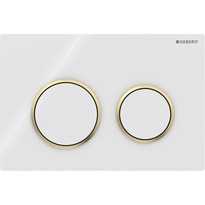 Geberit Omega20 Round WC Dual Flush Plate - White & Gold - 115.085.KK.1