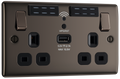 BG NBN22UWRB Nexus Metal Black Nickel 2 Gang 13A 1x USB-A 2.1A Wi-Fi Range Extender Switched Socket