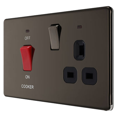 BG Screwless Black Nickel 45A Cooker Control Unit FBN70B with 25mm Steel Back Box