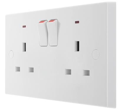 BG 926 Moulded Square Edge | White | 2 Gang 13A 1 Pole Neon Switched Socket by British General (BG-926)