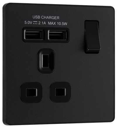 BG Evolve PCDMB21U2B Matt Black 1 Gang 13A 2.1A Socket-Black Insert