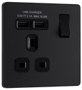 BG Evolve PCDMB21U2B Matt Black 1 Gang 13A 2.1A Socket-Black Insert