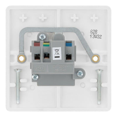 BG Electrical 2A Unswitched Round Pin Socket White & 32mm Pattress Back Box