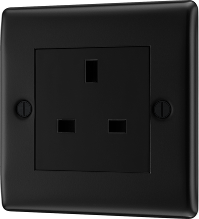 BG NFB23B Nexus Metal Matt Black 1G 13A Unswitched Socket Black Insert