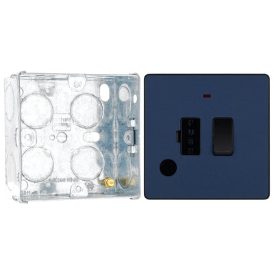 BG Evolve Matt Blue 13A Switched Spur with Neon and Flex Outlet PCDDB52B with 35mm Steel Back Box