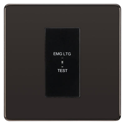 BG Flatplate Screwless Black Nickel 20AX 2 Way Emergency Lighting Test Key Switch - Key Included - Black Insert