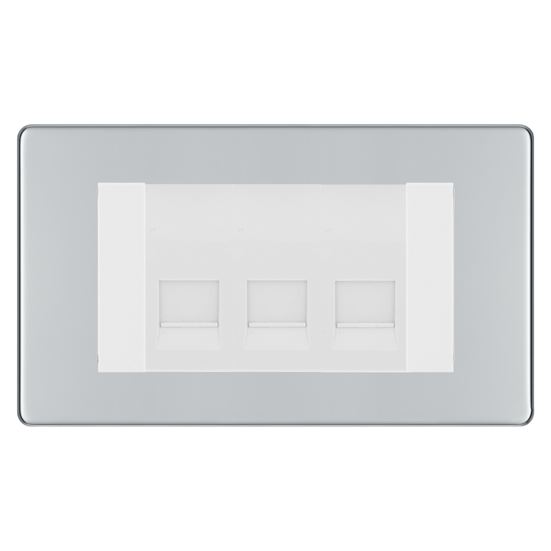 BG Screwless Polished Chrome 3 Gang Master Telephone Socket - White Insert