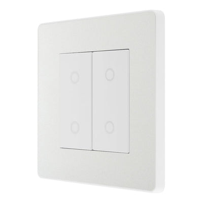 BG Evolve Pearlescent White Double Secondary Touch Dimmer Switch PCDCLTDS2W with 35mm Steel Back Box