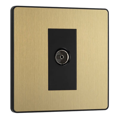 BG Evolve Satin Brass Single Co-Axial Socket PCDSB60B with 25mm Steel Back Box