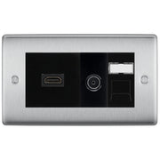 BG Nexus Brushed Steel Media Wall Plate TV Aerial, HDMI & CAT6 Outlet - Black Insert by British General