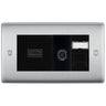 BG Nexus Brushed Steel Media Wall Plate TV Aerial, HDMI & CAT6 Outlet - Black Insert by British General