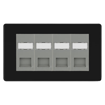 BG Screwless Matt Black 4 Gang RJ45 CAT6 Data Socket Grey Inserts by British General (BG-FFBRJ454C5EG)