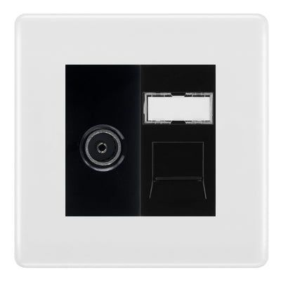 BG Nexus White Moulded TV Aerial & RJ45 CAT6 Data Socket - Black Insert