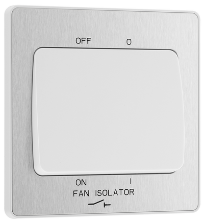 BG PCDBS15W Brushed Steel Evolve 10A 3 Pole Fan Isolator - White Insert