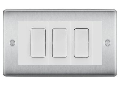 BG Nexus Brushed Steel 3G Switch 2x Intermediate 1X 2 Way Switch - White Insert by British General (BG-Nexus-BS-3G-Combo-1x 2WAY-2x INT-WH)
