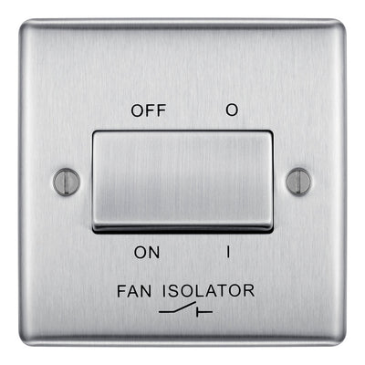 BG NBS15 Metal Brushed Steel 1 Gang 10A 10AX 3 Pole Fan Isolator Plate Switch